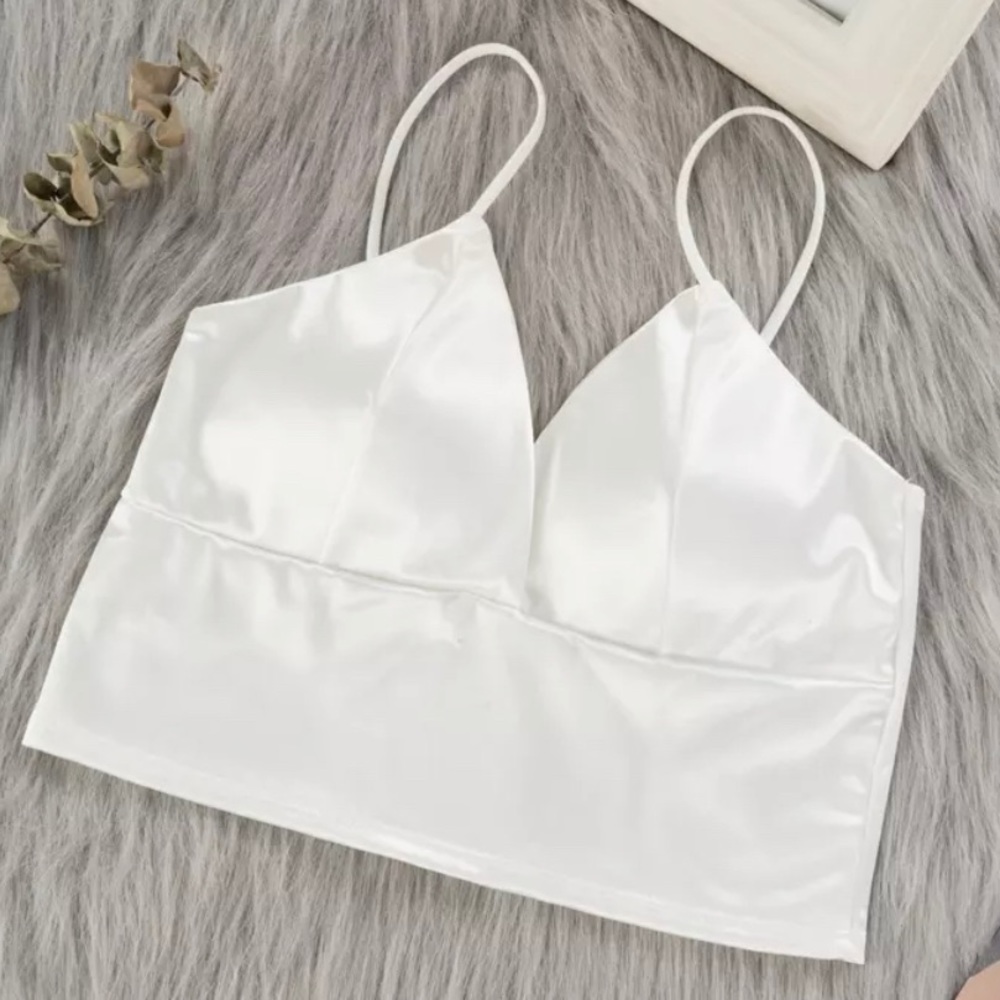 NWT S white satin bralette longline top spaghetti PRICE FINAL - Picture 6 of 8